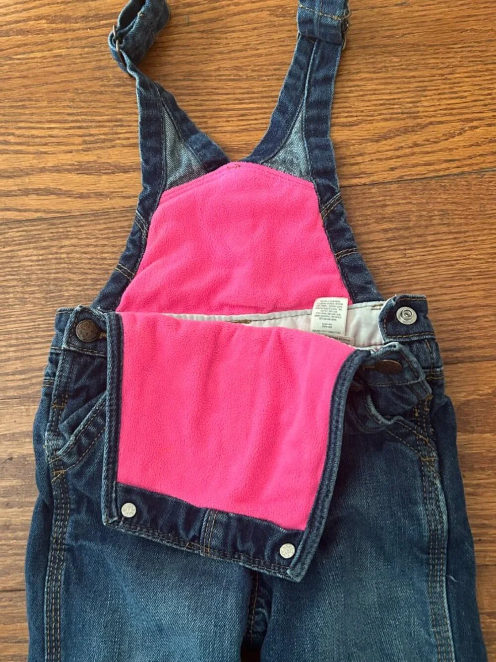 OshKosh B'gosh Fleece-Lined Denim Overalls Girls 18 Months Cold Gear Baby Girl